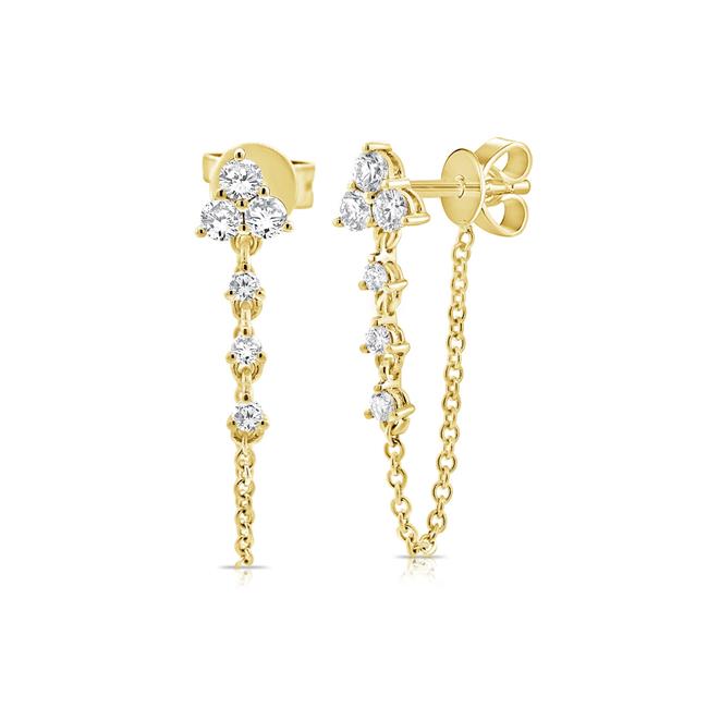 London Collection 14k Yellow Gold Round Diamond Chain Duster Earrings