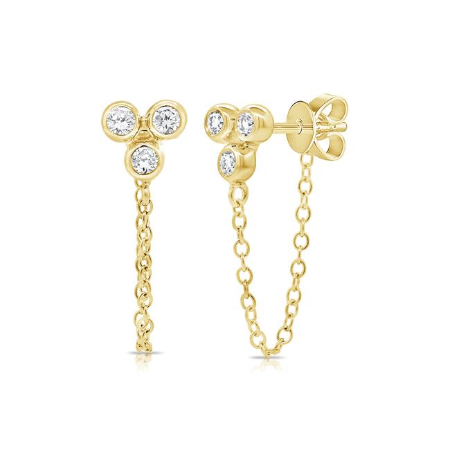 London Collection 14k Yellow Gold Trio Diamond Chain Duster Earrings