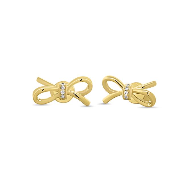 London Collection 14k Yellow Gold Mini Bow Diamond Earrings