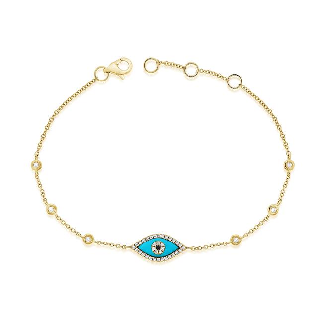 London Collection 14k Yellow Gold Turquoise Evil Eye Diamond Bracelet