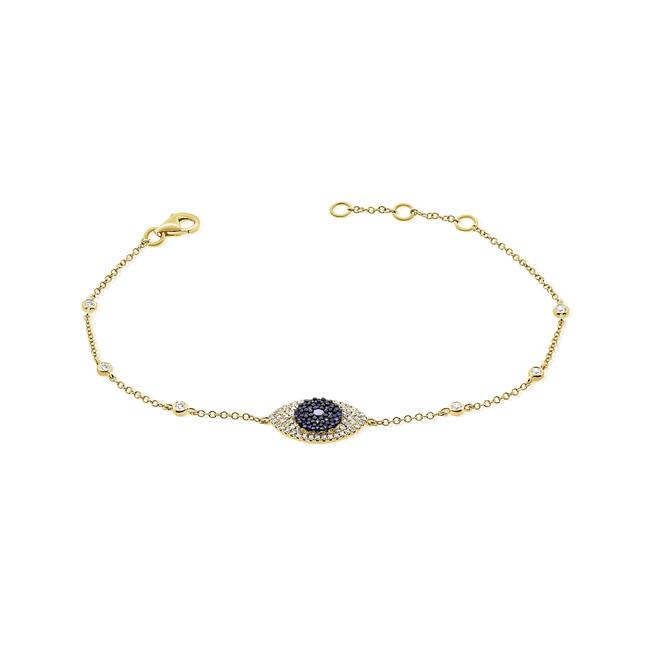 London Collection 14k Yellow Gold Sapphire Evil Eye Diamond Bracelet