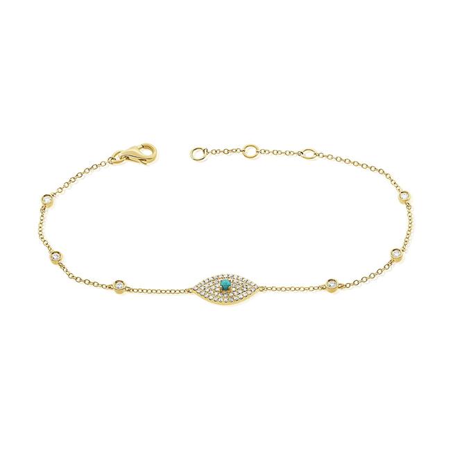 London Collection 14k Yellow Gold Turquoise Evil Eye Diamond Station Bracelet