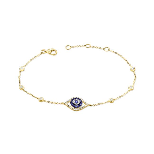 London Collection 14k Yellow Gold Sapphire Evil Eye Diamond Station Bracelet