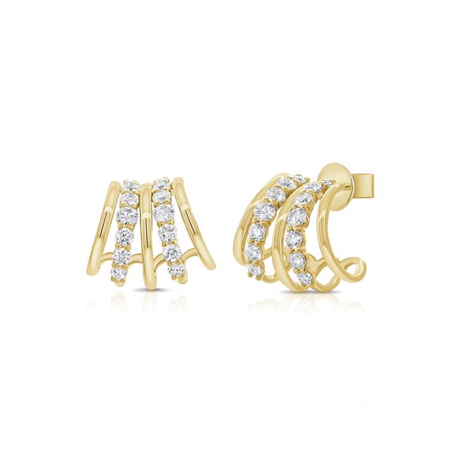 London Collection 14k Yellow Gold Graduated Fan Diamond Earrings