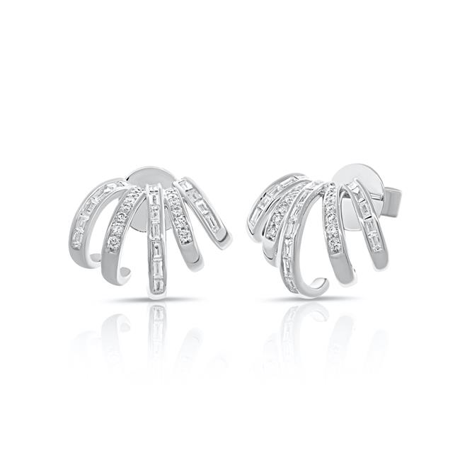 London Collection 14k White Gold Five Row Baguette Diamond Earrings