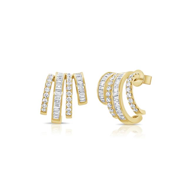 London Collection 14k Yellow Gold Five Row Baguette Diamond Earrings