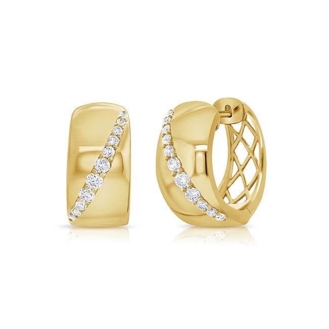 London Collection 14k Yellow Gold Diagonal pave Diamond Huggie Earrings