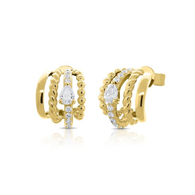 London Collection 14k Yellow Gold Three Row Pear Diamond Earrings