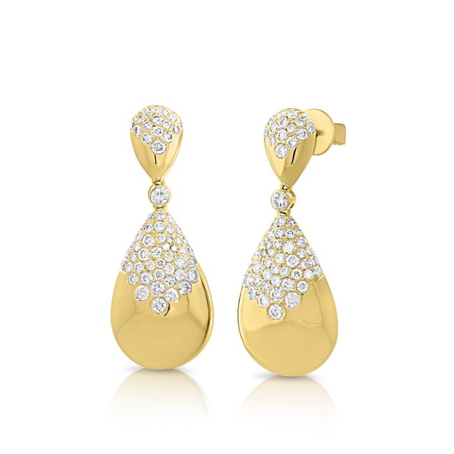 London Collection 14k Yellow Gold Pave Diamond Pear Dangle Earrings
