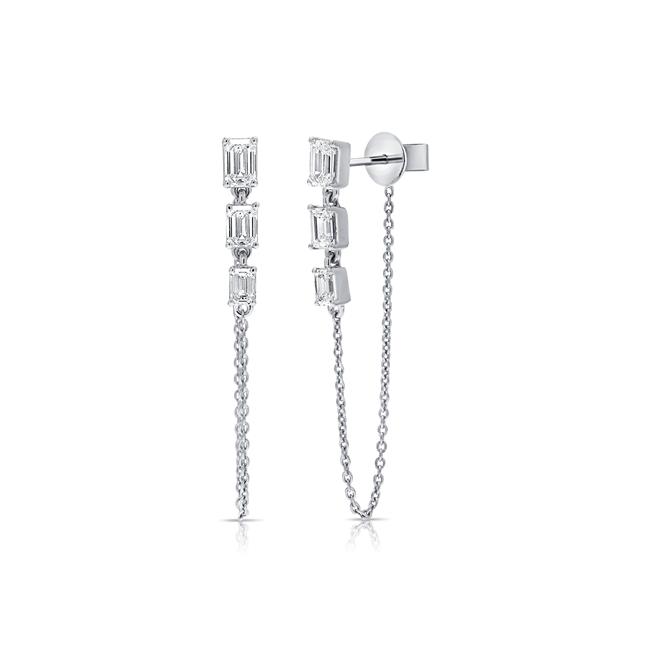 London Collection 14k White Gold Emerald Diamond Chain Duster Earrings