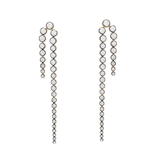 London Collection 14k Yellow Gold Black Rhodium Asymmetrical Diamond Drop Earrings