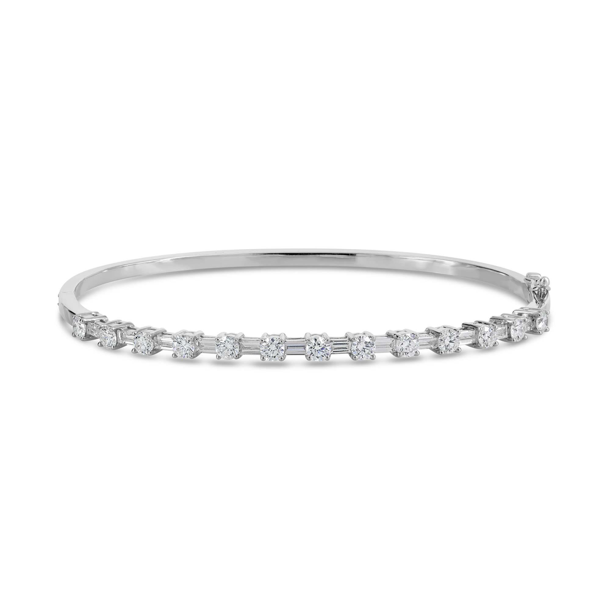 London Collection 18k White Gold Diamond Baguette Bangle Bracelet