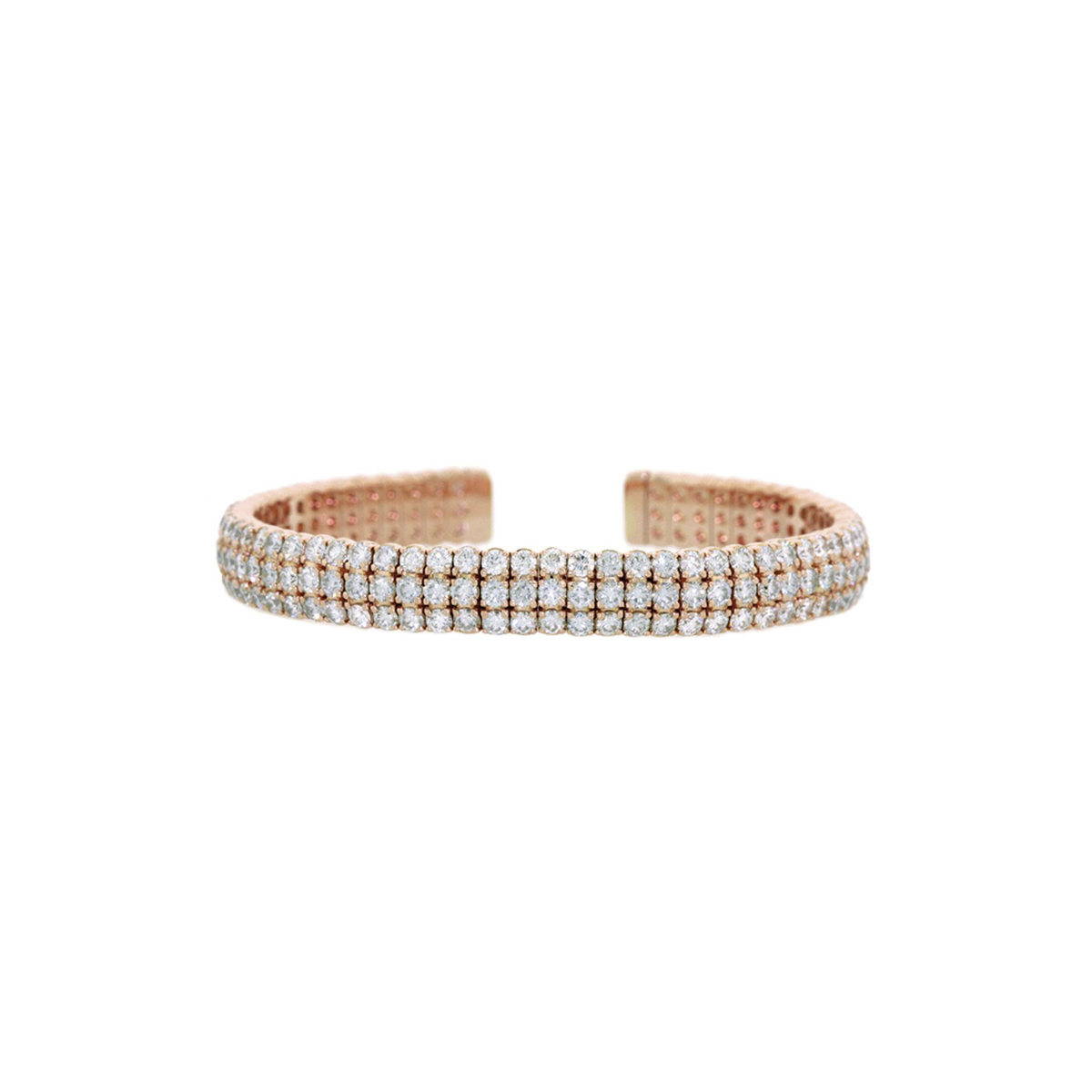 Norman Silverman 18k Rose Gold 3-Row Diamond Cuff Bracelet