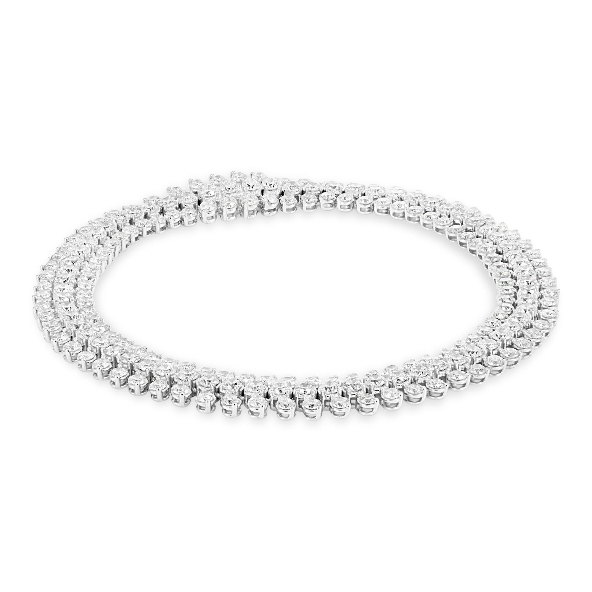 London Collection 14k White Gold 3 Row Diamond Link Bracelet