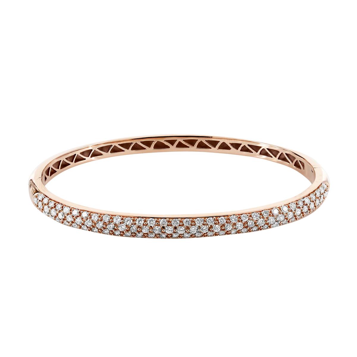London Collection 18k Rose Gold 3-Row Pave Diamond Bangle Bracelet