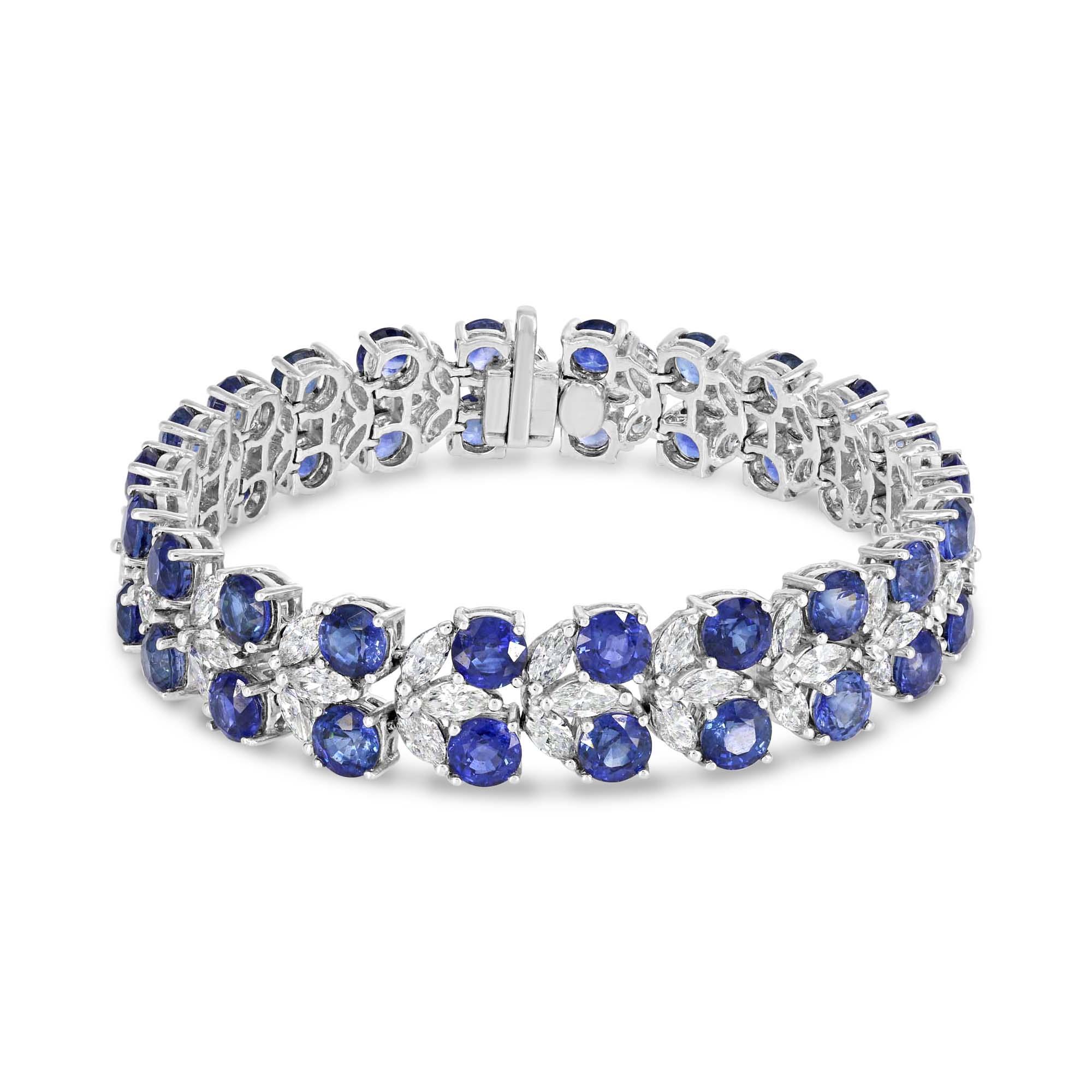 London Collection 18k White Gold Sapphire and Marquise Floral Bracelet