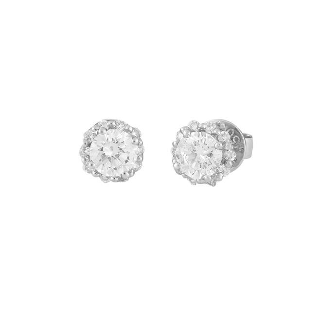 London Collection 18k White Gold Round Diamond Halo Stud Earrings