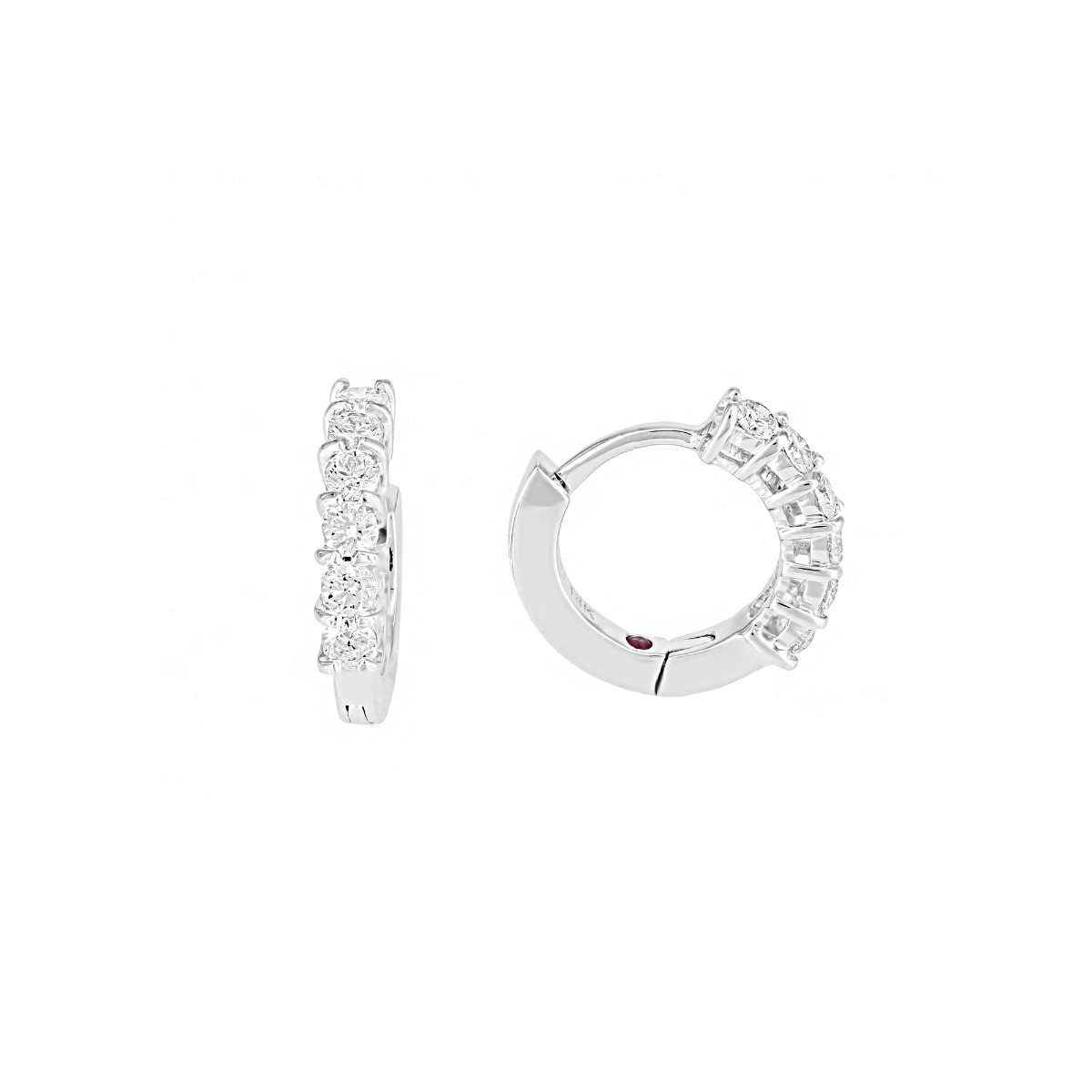 Roberto Coin Single Line 18k White Gold Diamond Hoop Earrings