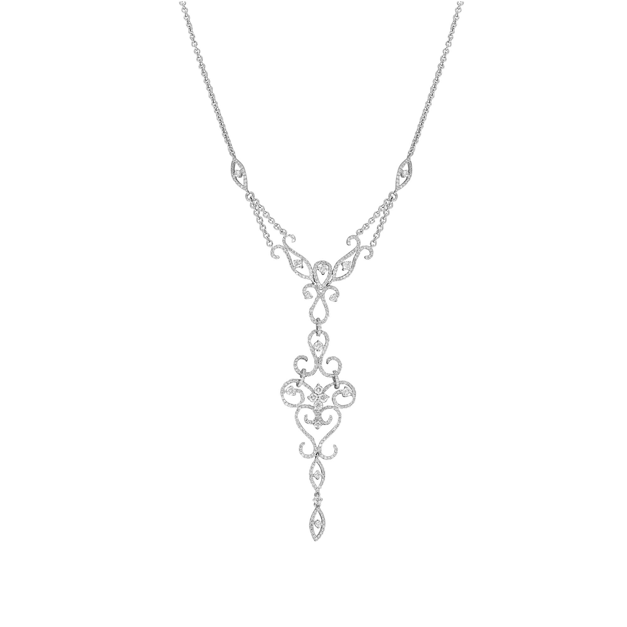 London Collection 18k White Gold Open Scroll Diamond Necklace