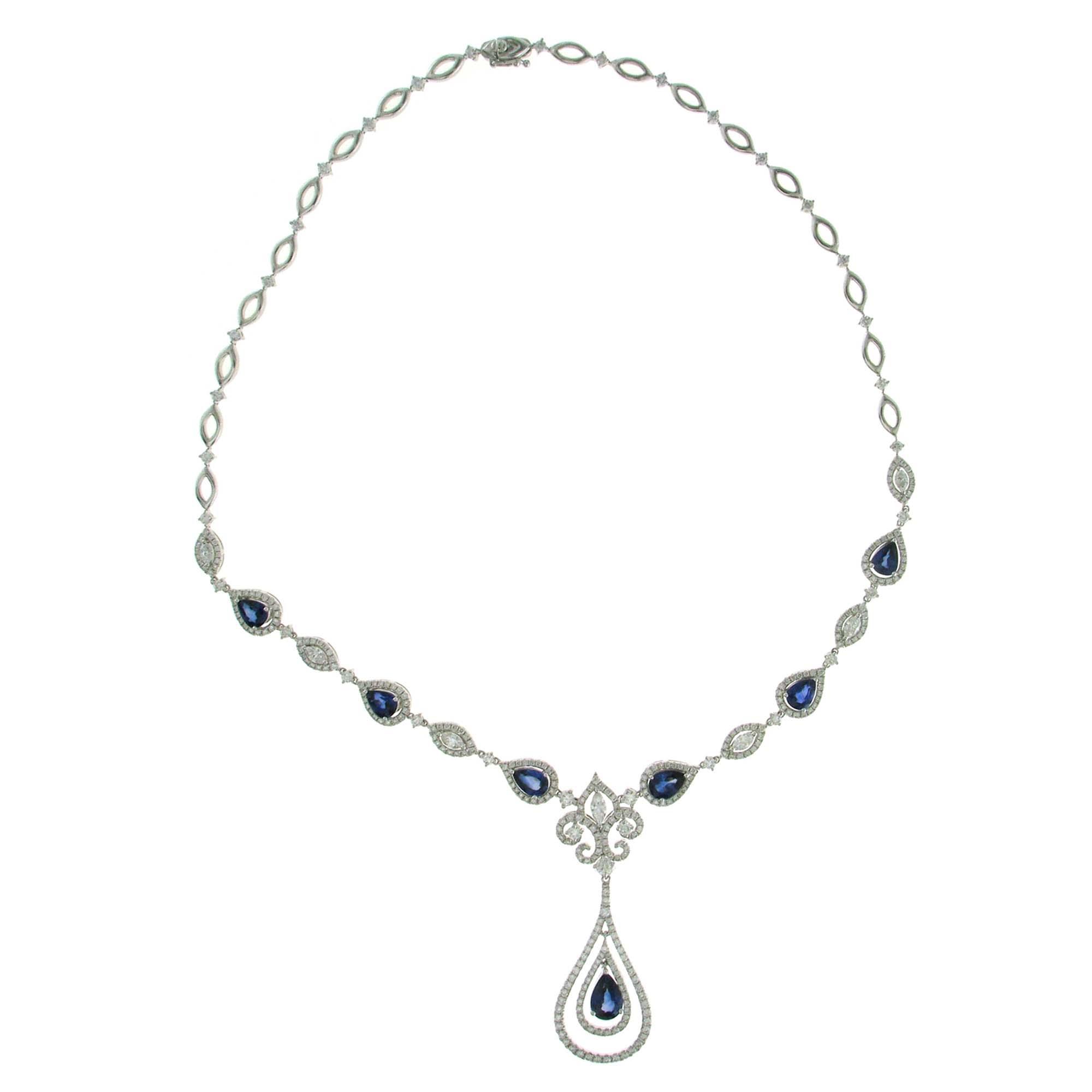 London Collection White Gold Diamond and Sapphire Y Teardrop Necklace