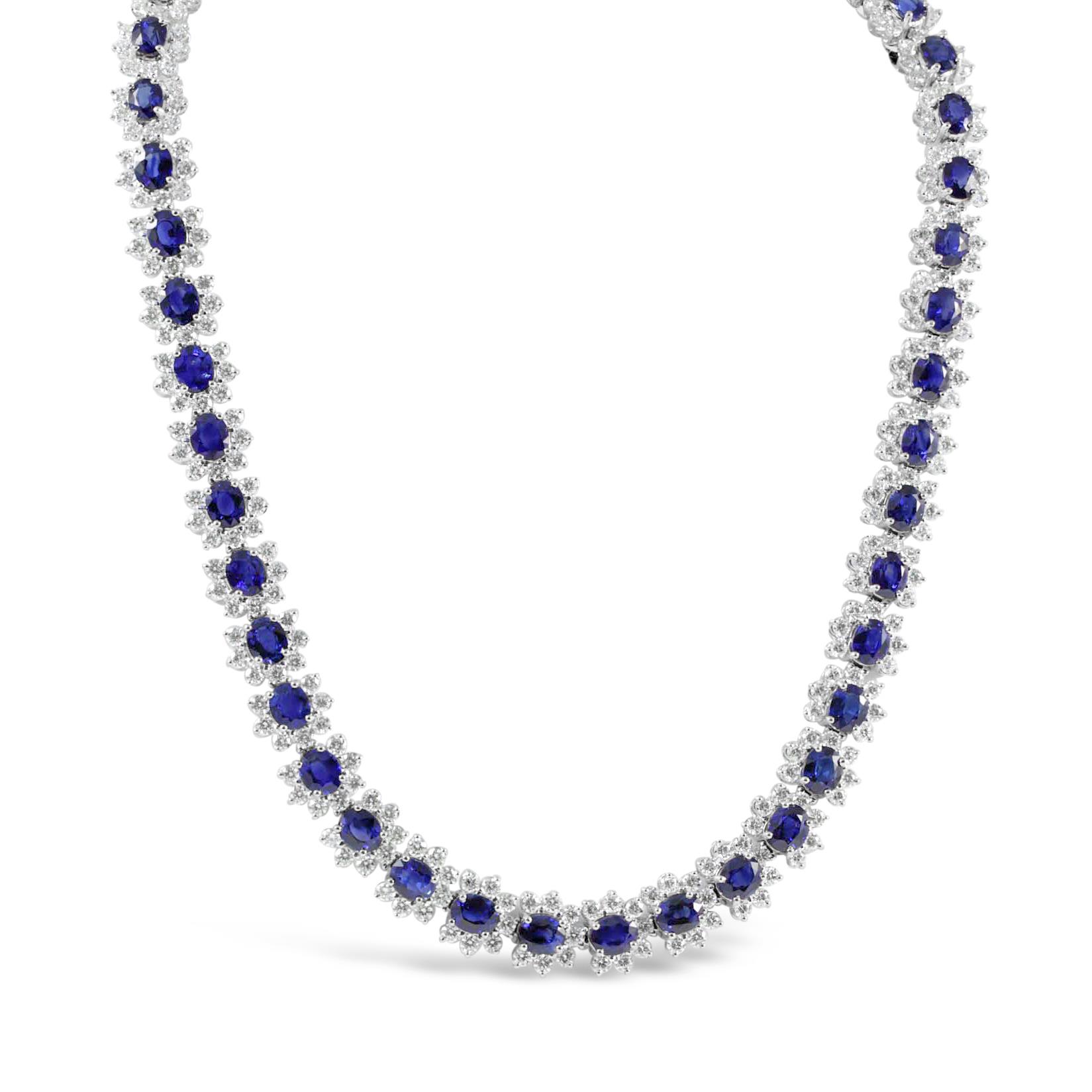 London Collection 18k White Gold Diamond and Blue Sapphire Necklace