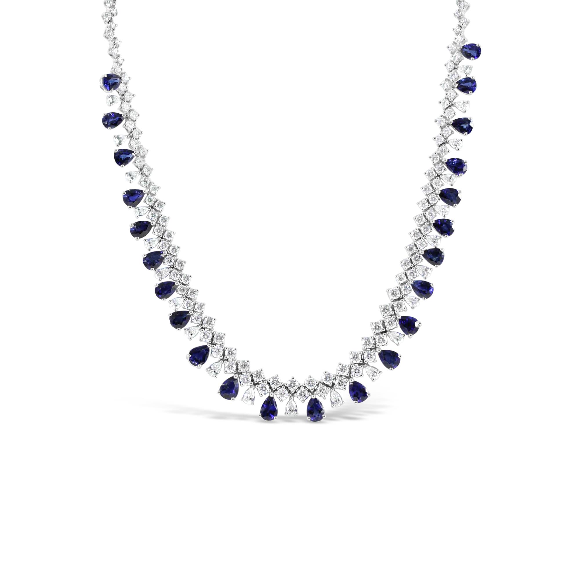 London Collection 18k White Gold Diamond and Blue Sapphire Dangle Necklace