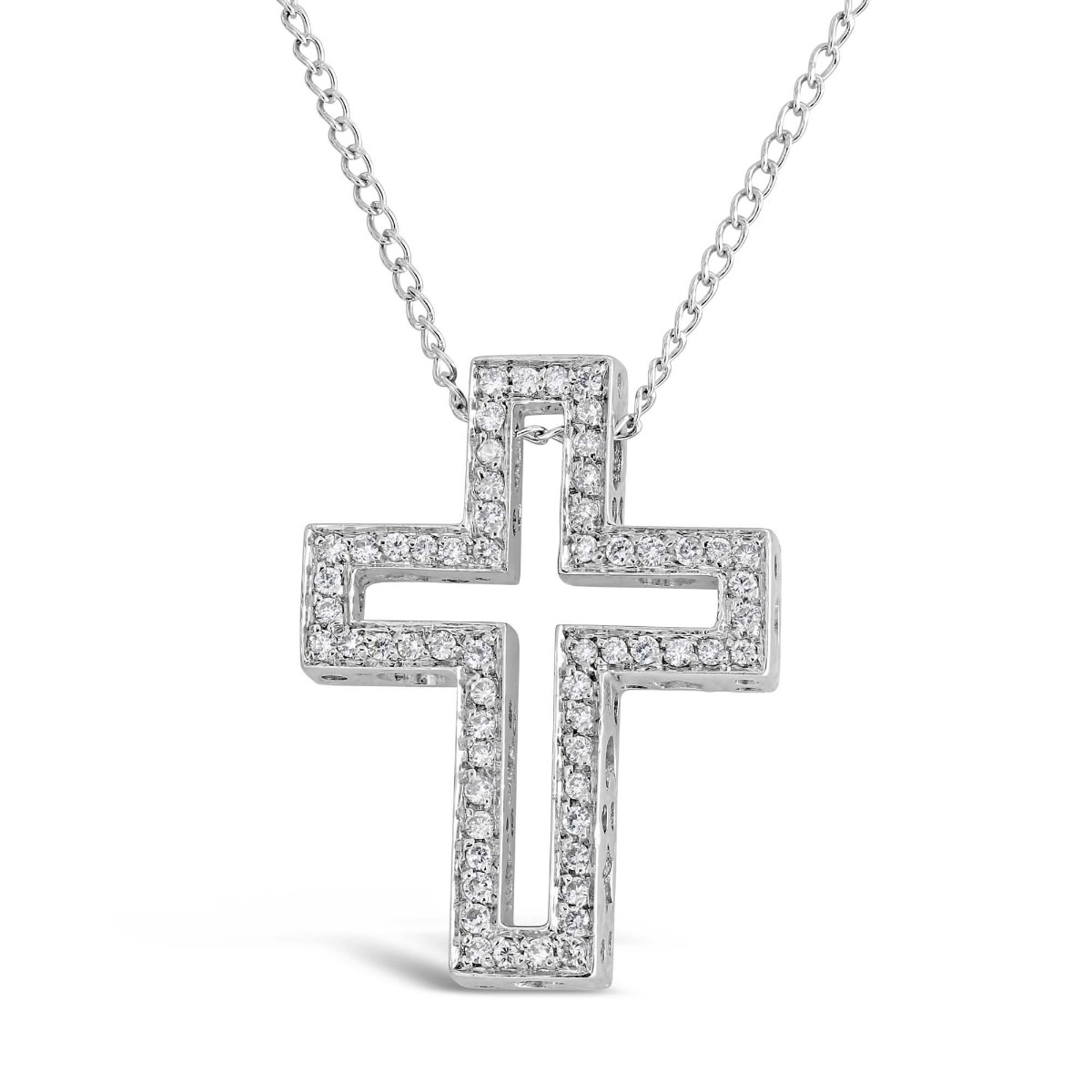 Pasquale Bruni 18k White Gold Diamond Cut Out Cross Necklace