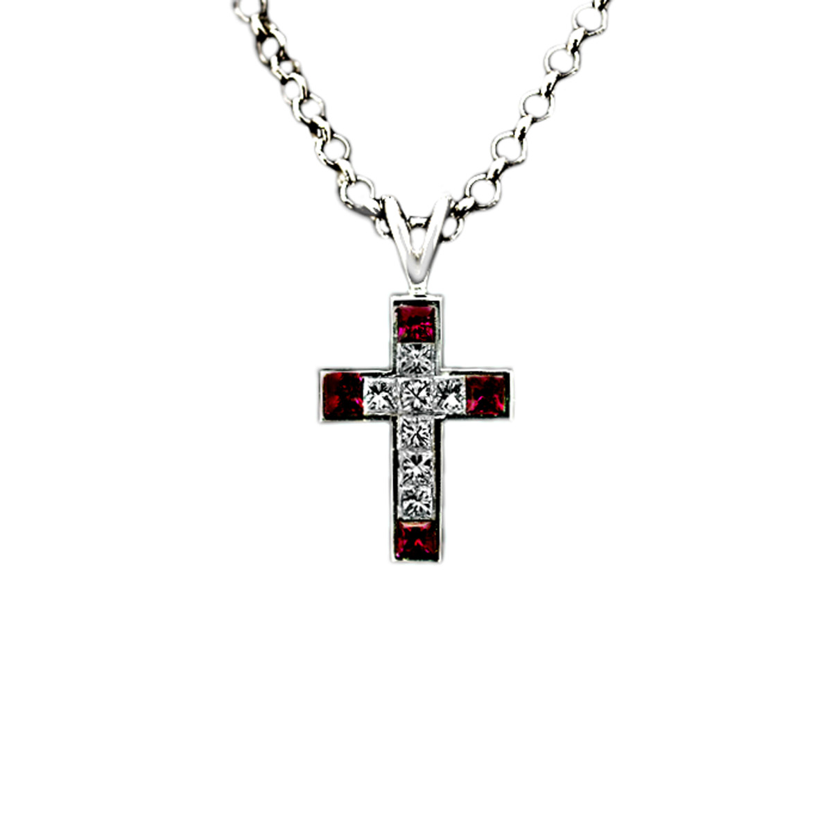 London Collection Diamond and Ruby Cross Pendant Necklace