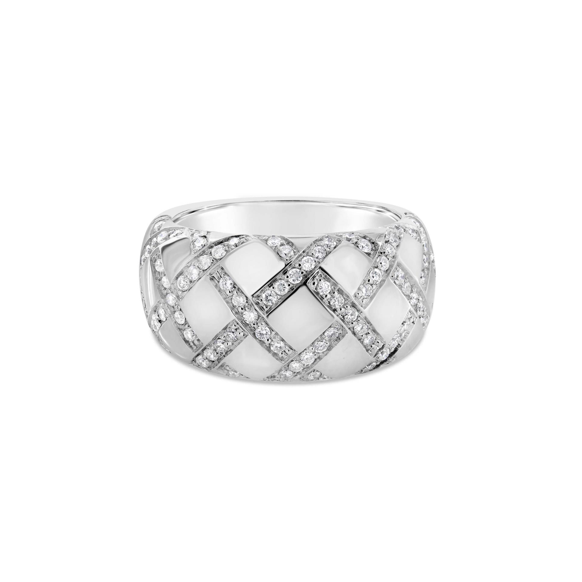 Leo Pizzo 18k White Gold Pave Diamond Crisscross Wide Band Ring