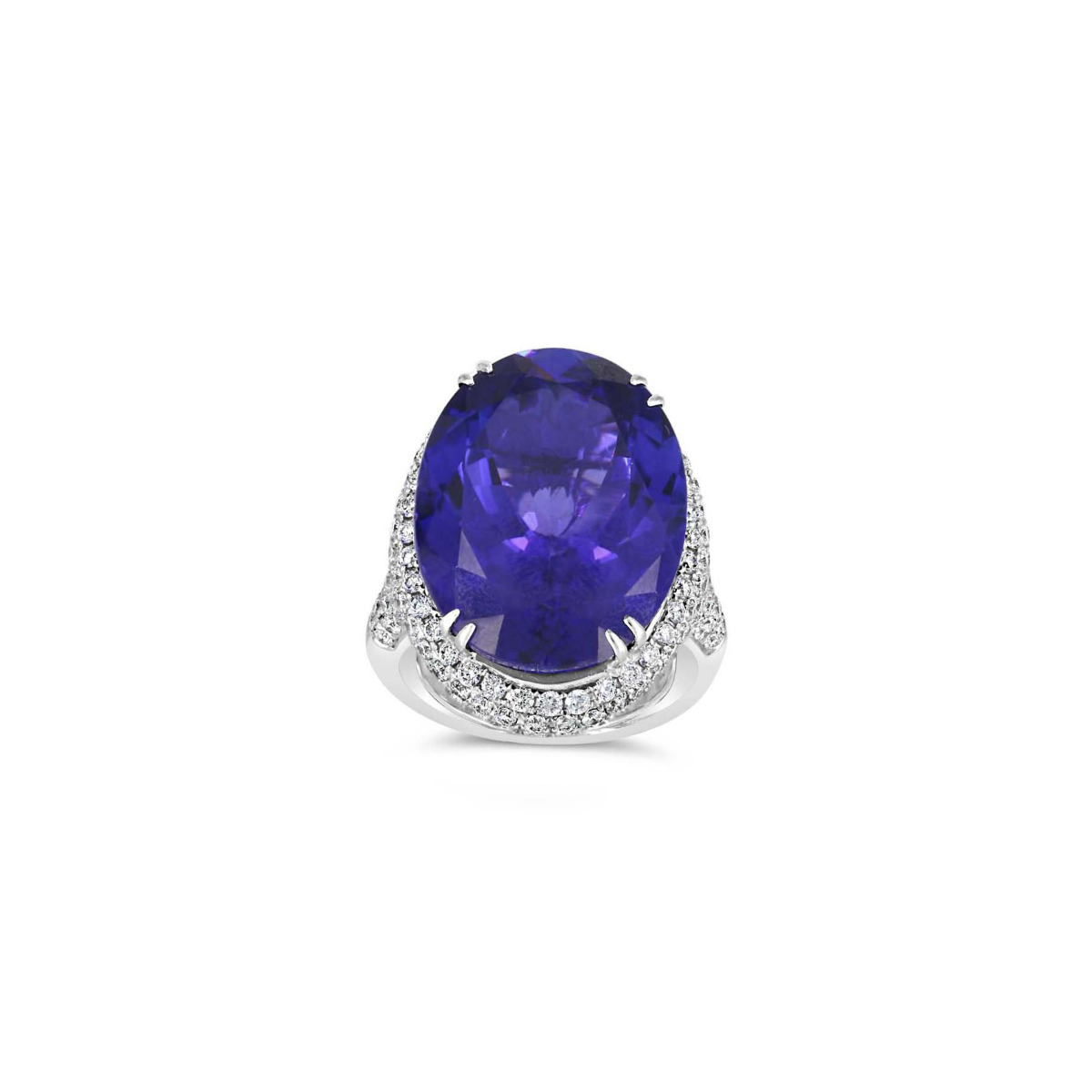 London Collection 18k White Gold Oval Tanzanite and Diamond Ring