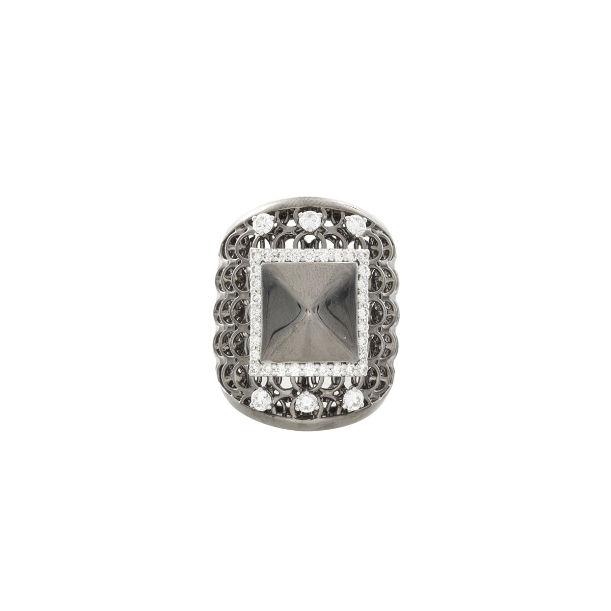 London Collection 18k White Gold Black Rhodium Diamond Spike Mesh Ring
