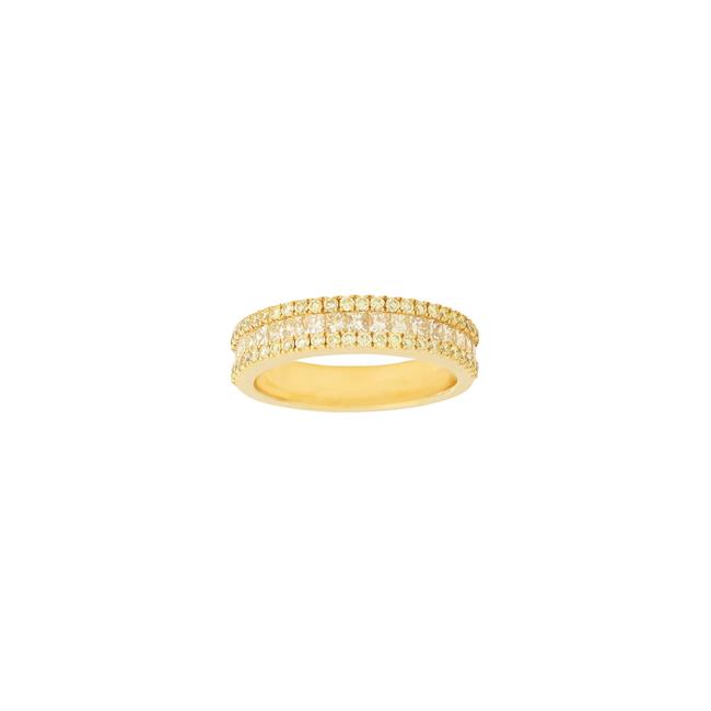 London Collection 18k Yellow Gold Fancy Yellow and White Diamond 3-Row Ring