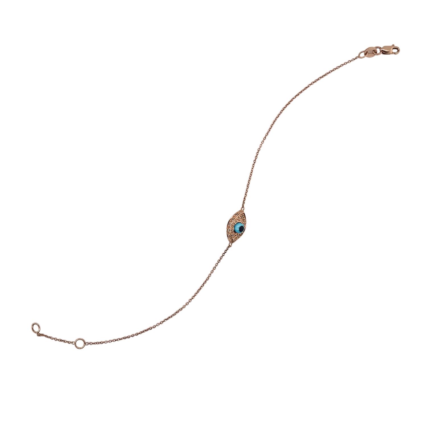 London Collection 14k Rose Gold Evil Eye Turquoise and Diamond Bracelet