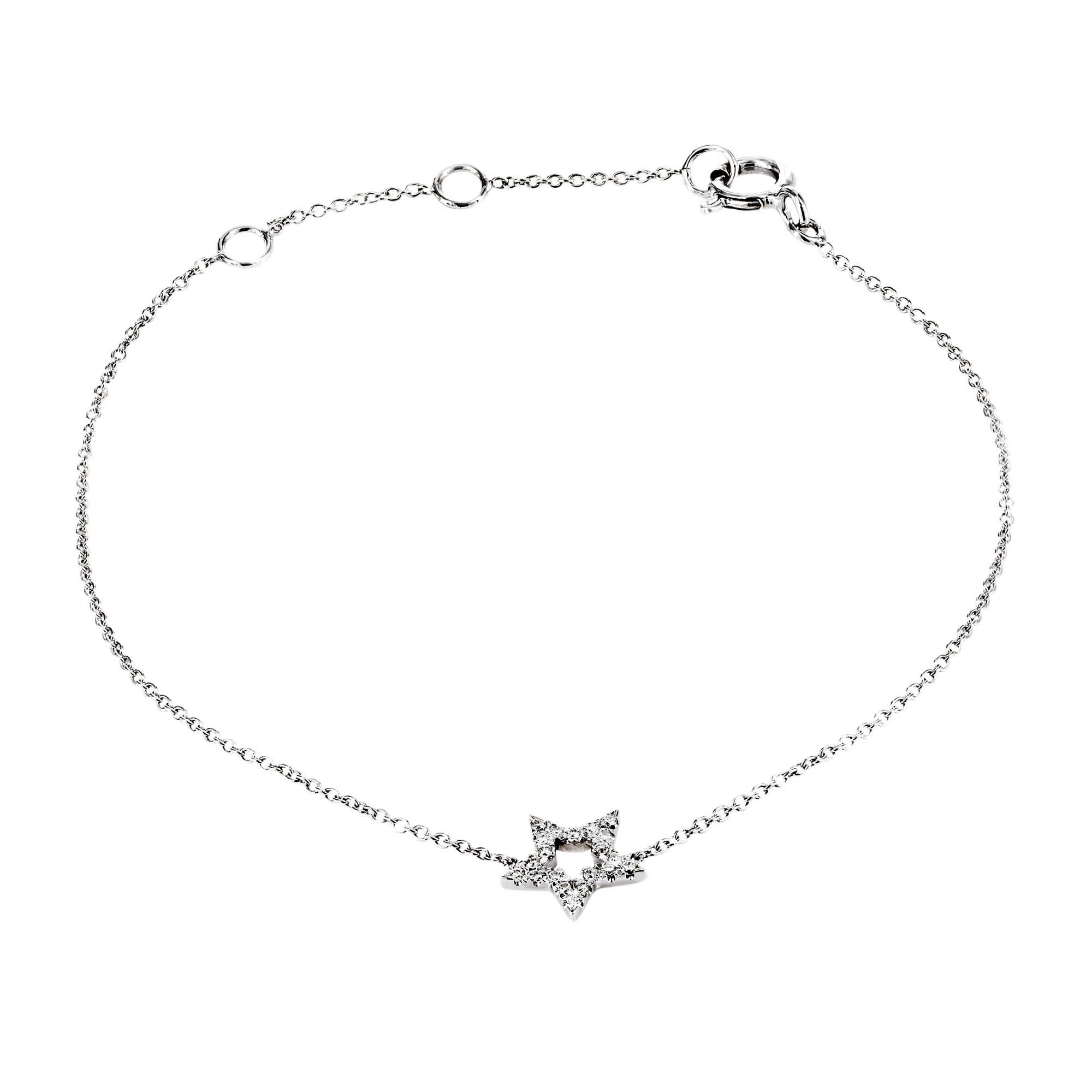 London Collection 14k White Gold Diamond Open Star Chain Bracelet