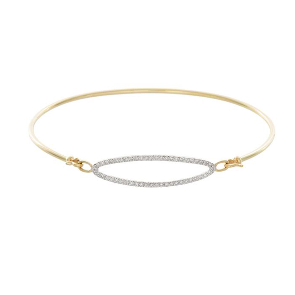 London Collection 14k Yellow Gold Diamond Oval Wire Bangle Bracelet