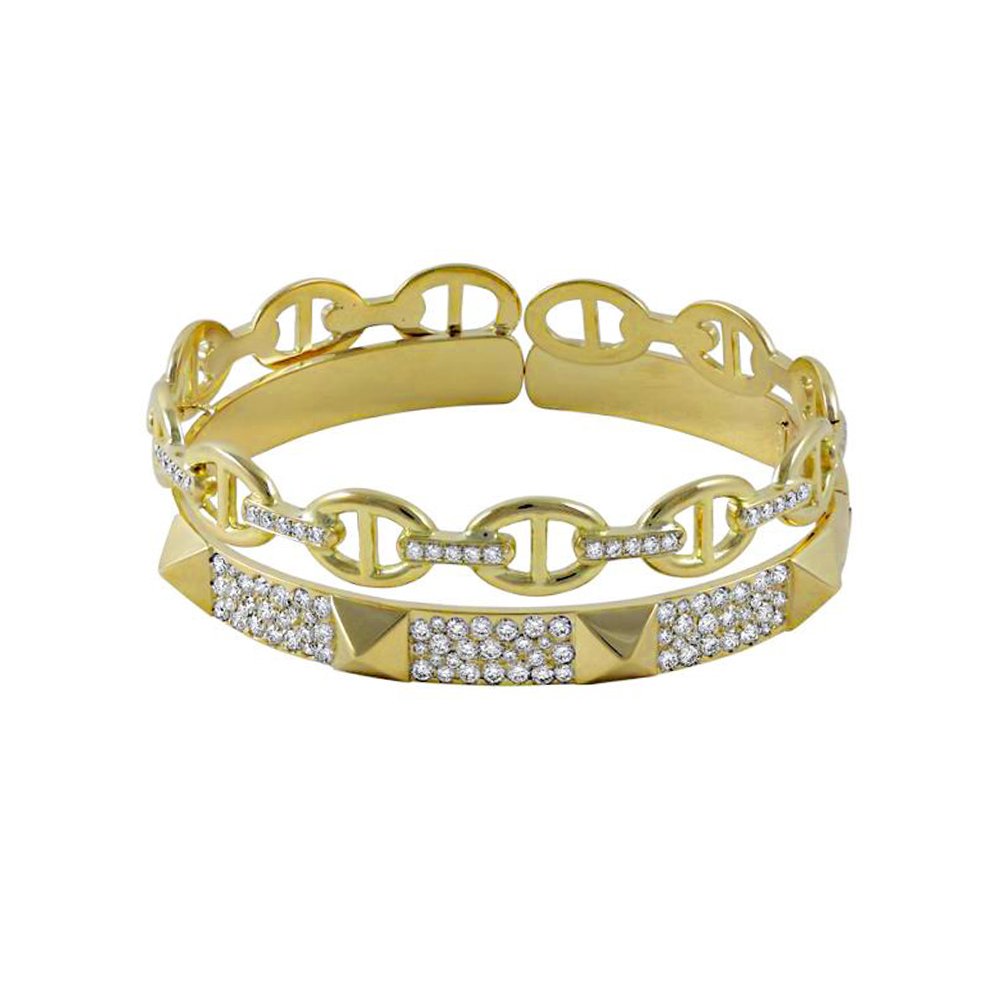 London Collection 18k Double Hinged Pyramid Cuff Bracelet