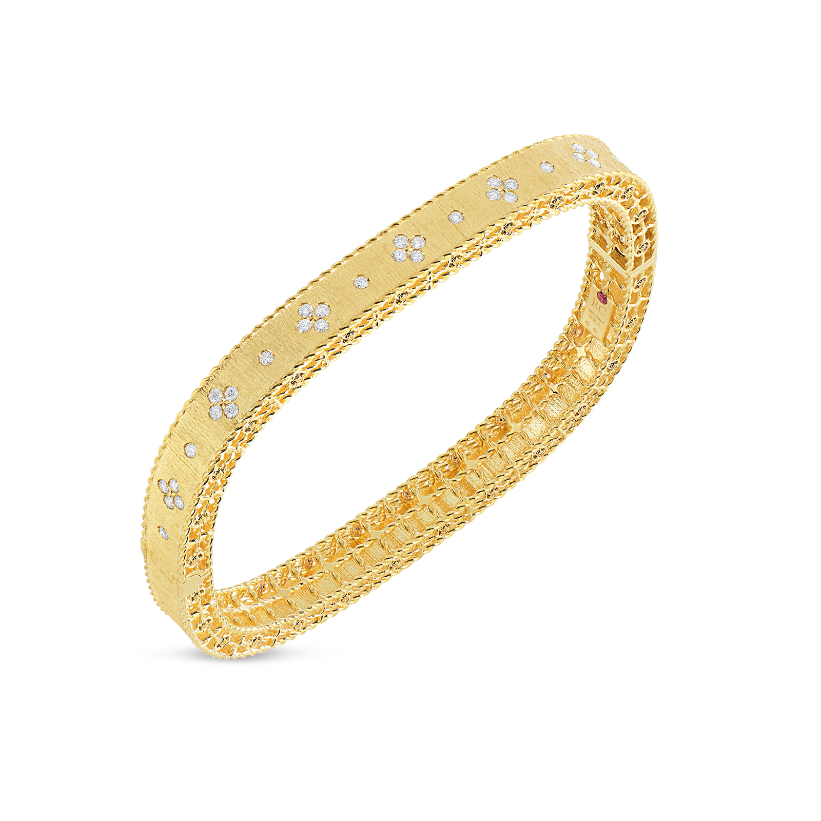 Roberto Coin Princess 18K Yellow Gold Satin Finish Slim Bangle with Fleur de Lis Diamonds