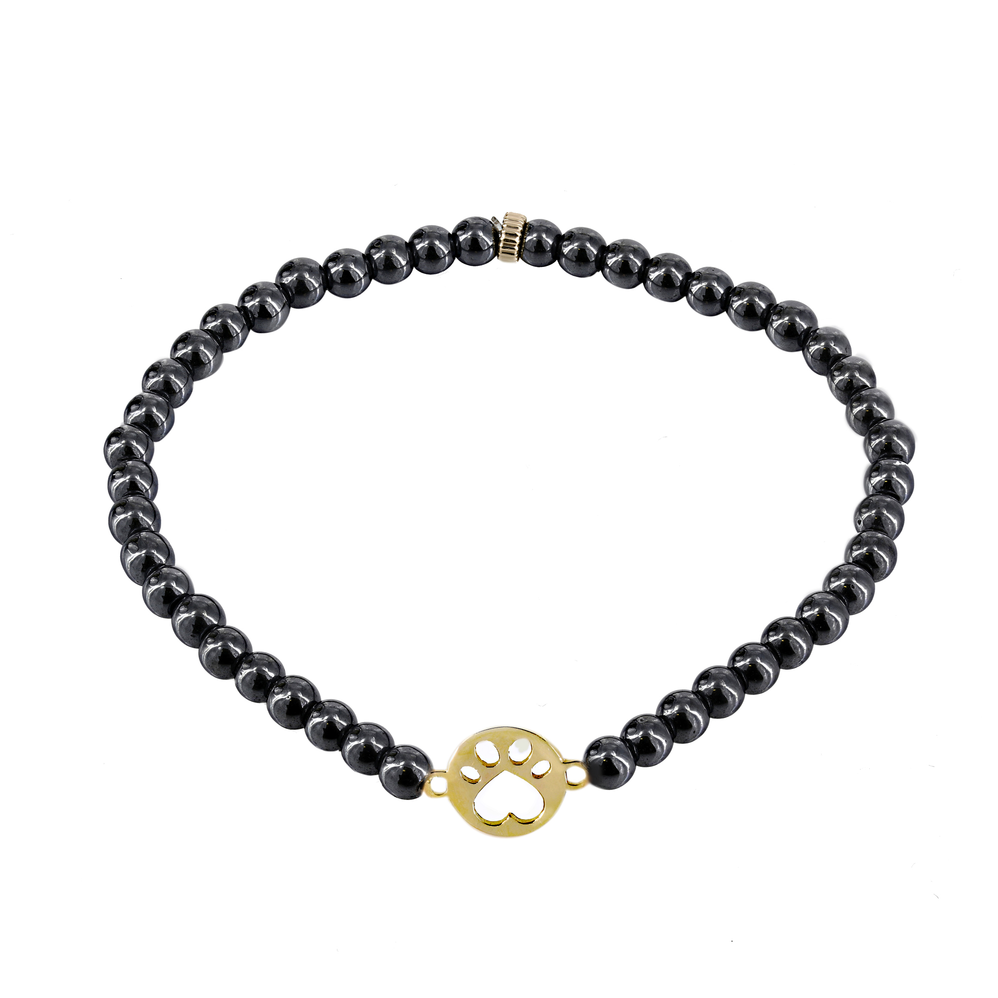 Our Cause for Paws 14k Mini Paw and Hematite Bead Bracelet