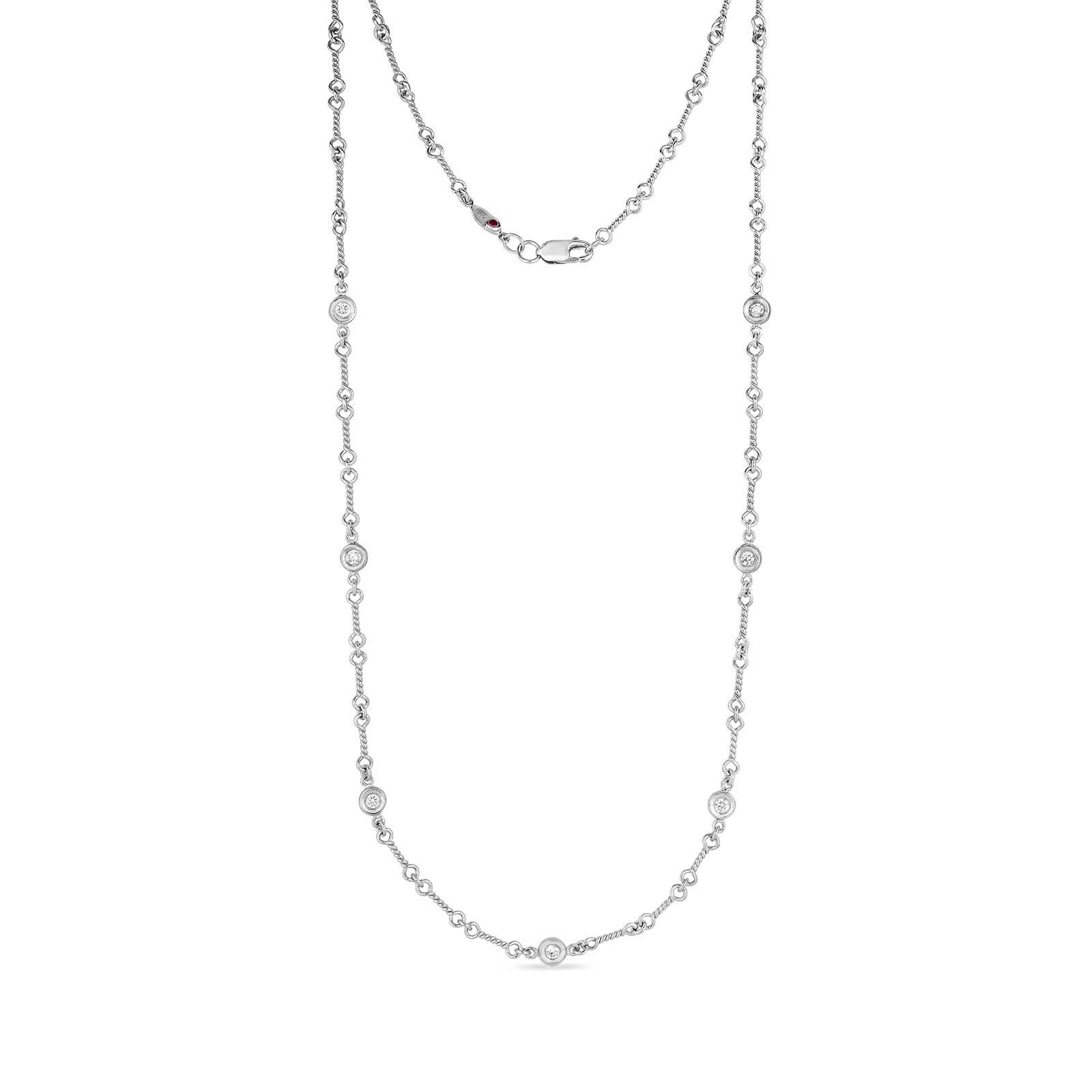 Roberto Coin 18k White Gold 7 Bezel Set Diamond Station Twist Necklace