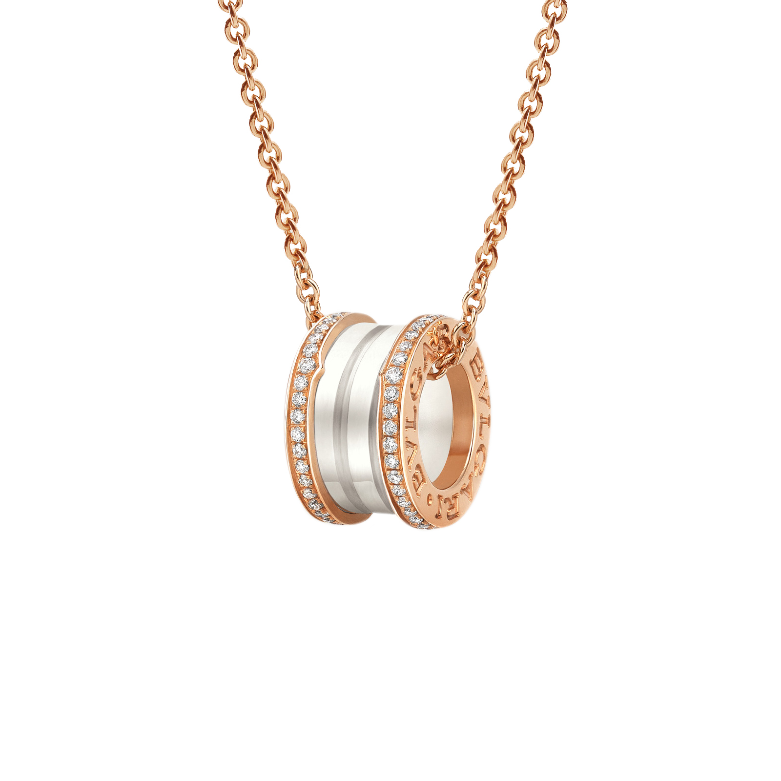 Bvlgari B.zero1 Rose Gold and Ceramic Diamond Pendant Necklace