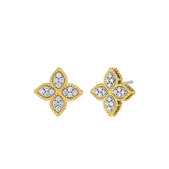 Roberto Coin Princess 18k Two Tone Diamond Flower Earrings