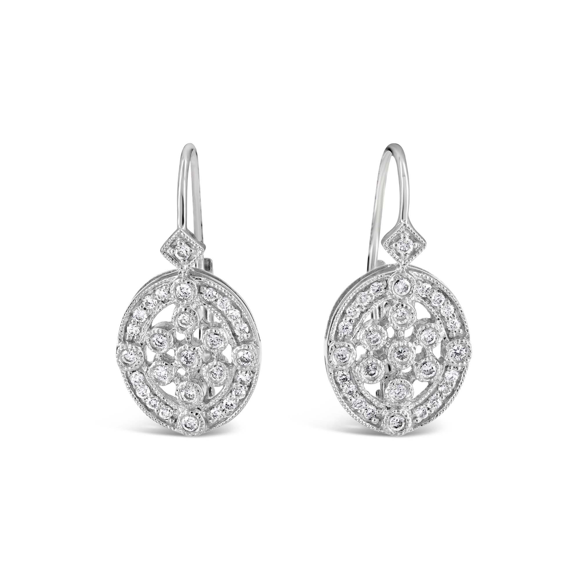 London Collection 14k White Gold Fancywork Oval Diamond Earrings