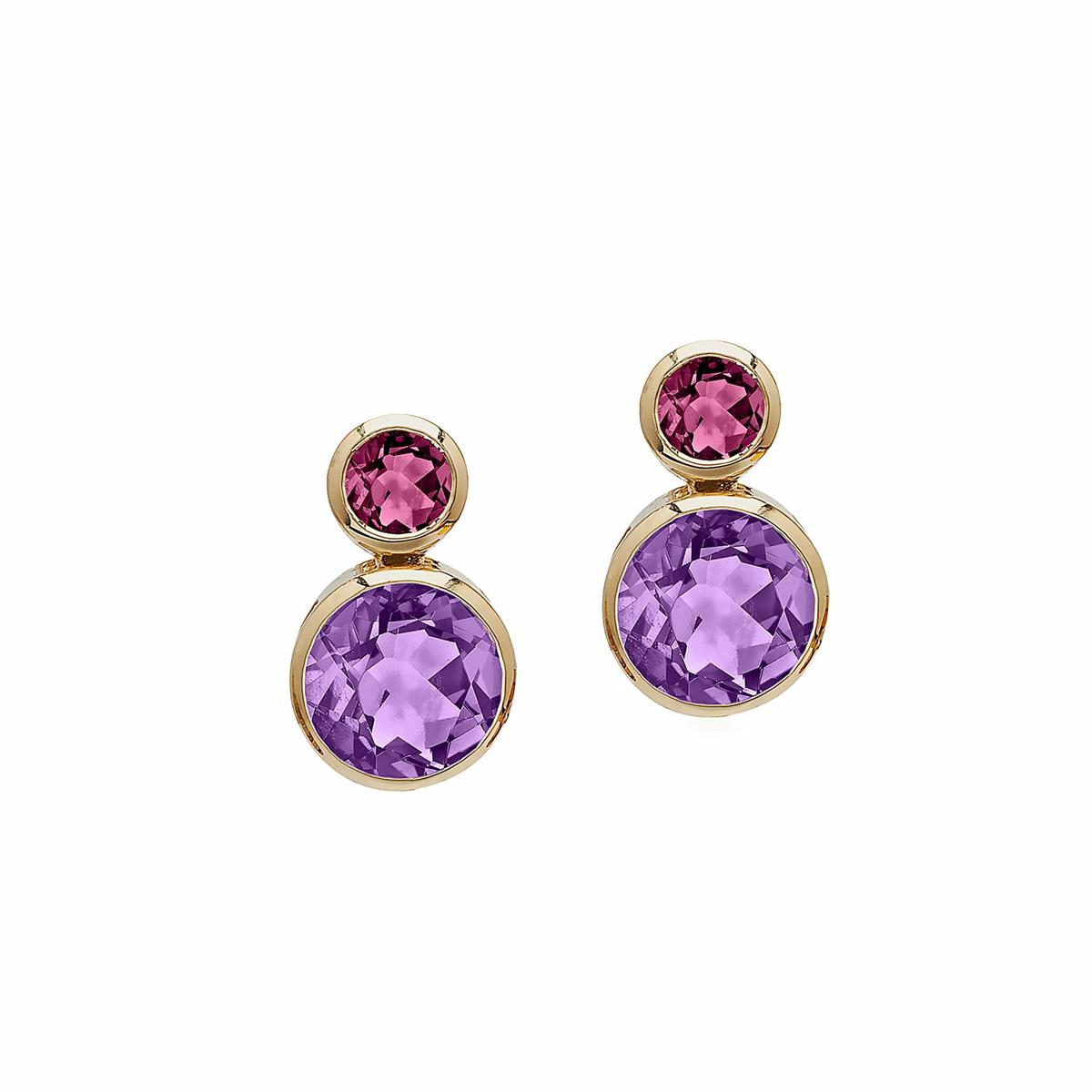 Goshwara 18k Yellow Gold Amethyst & Rubellite Double Bezel Drop Earrings