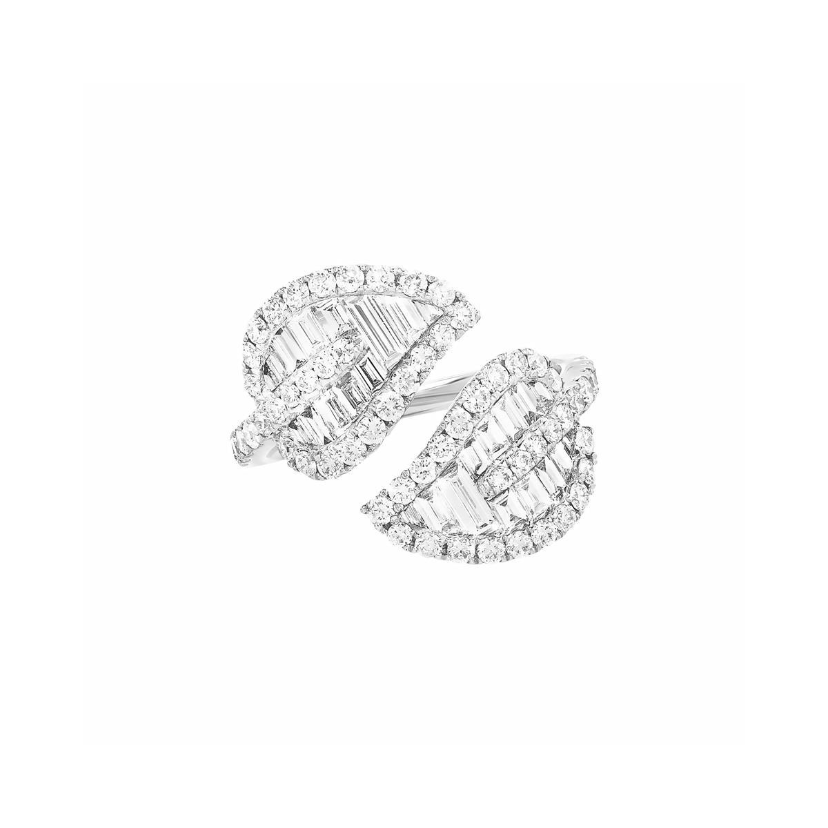 Anita Ko 18k White Gold Baguette Diamond Leaf Ring
