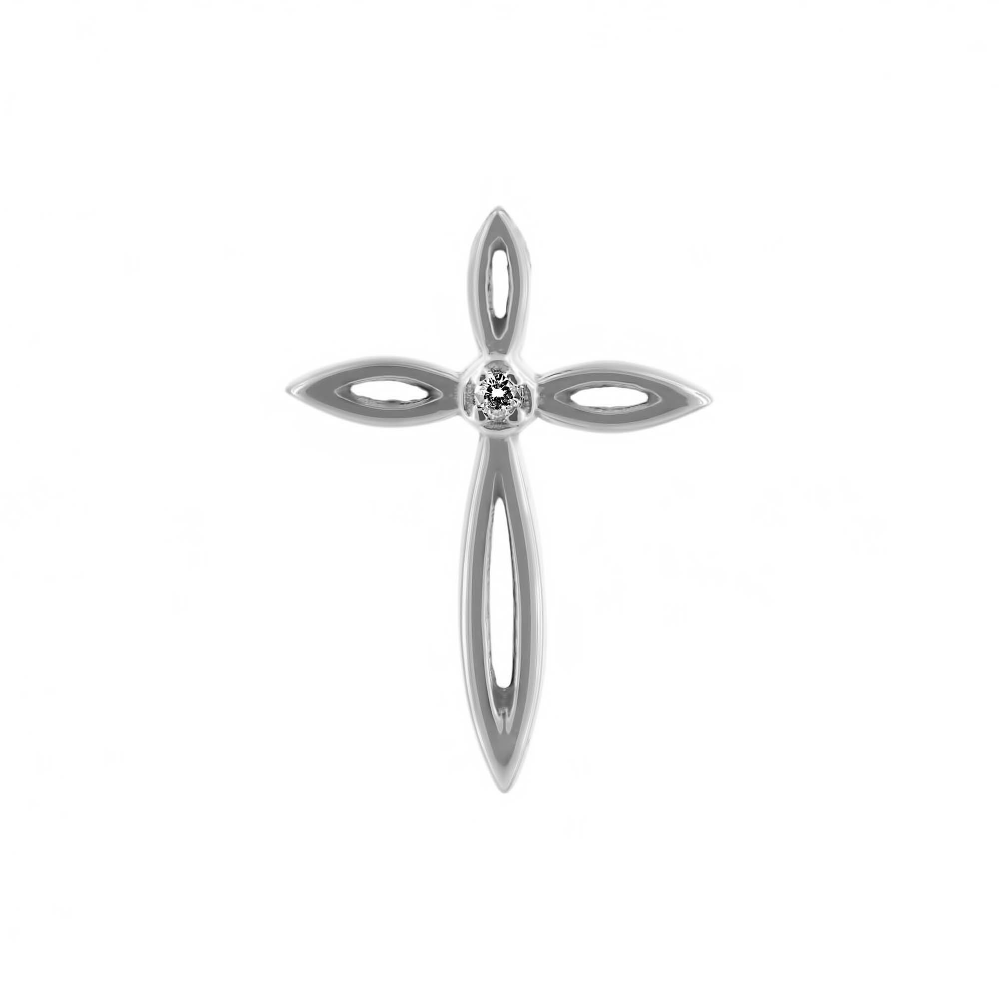 London Collection 14k White Gold Diamond Flower Cross Pendant