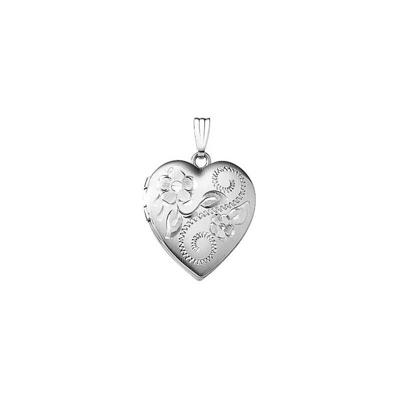 London Collection 14k White Gold Engraved Heart Locket