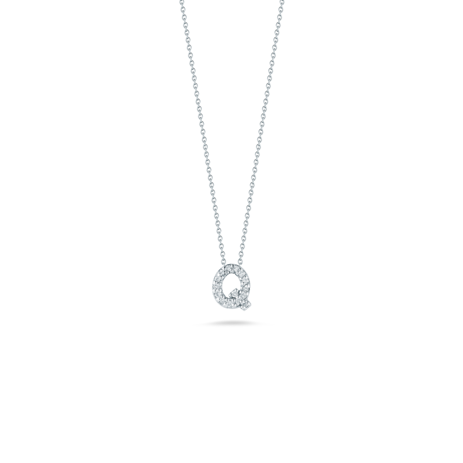 Roberto Coin Tiny Treasures 18K White Gold Love Letter Q Pendant with Diamonds