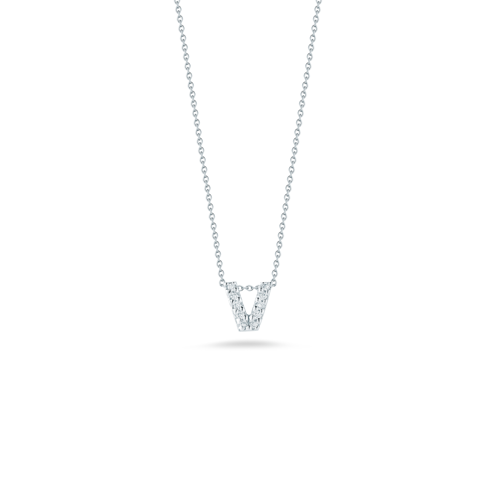Roberto Coin Tiny Treasures 18K White Gold Love Letter V Pendant with Diamonds