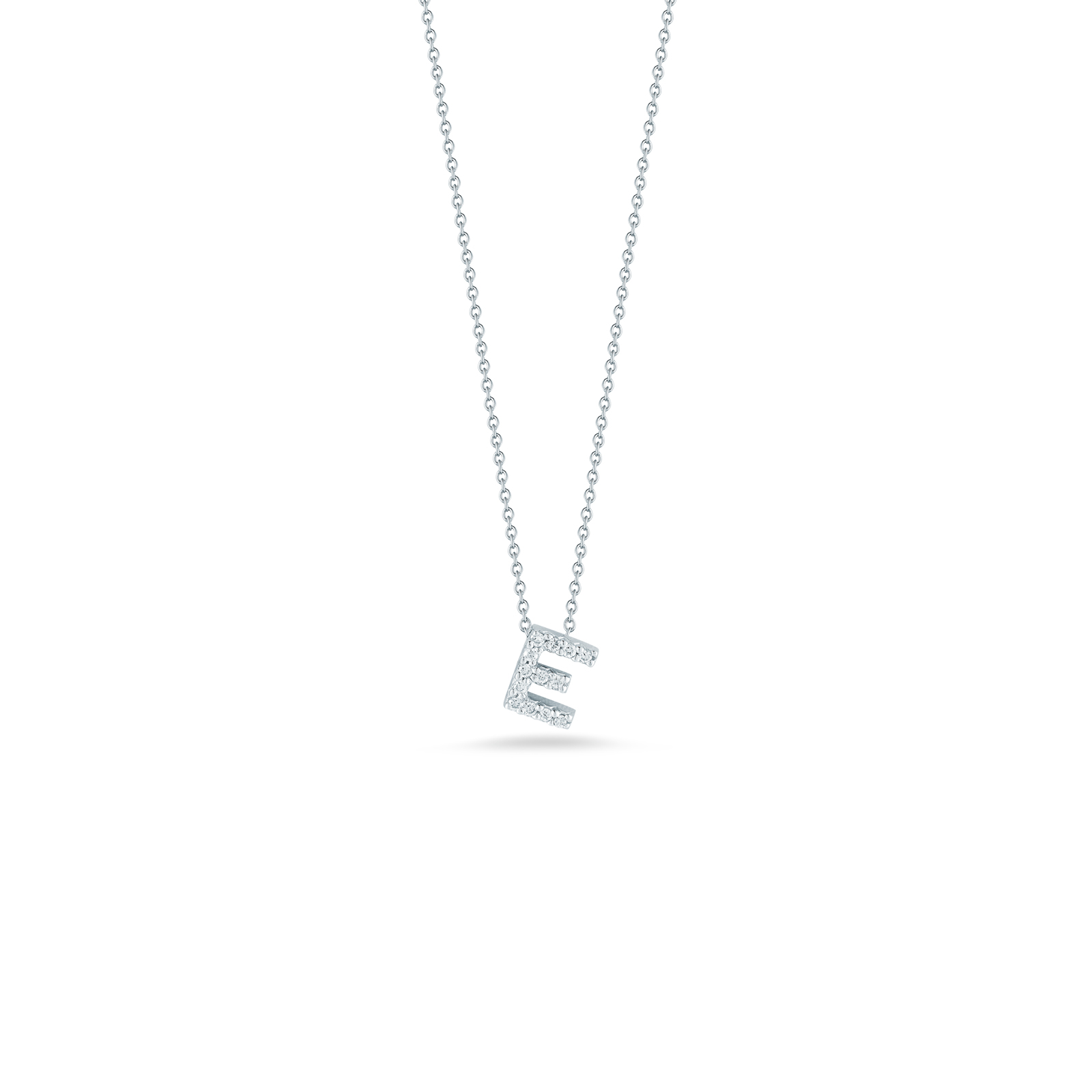 Roberto Coin Tiny Treasures 18K White Gold Love Letter E Pendant with Diamonds