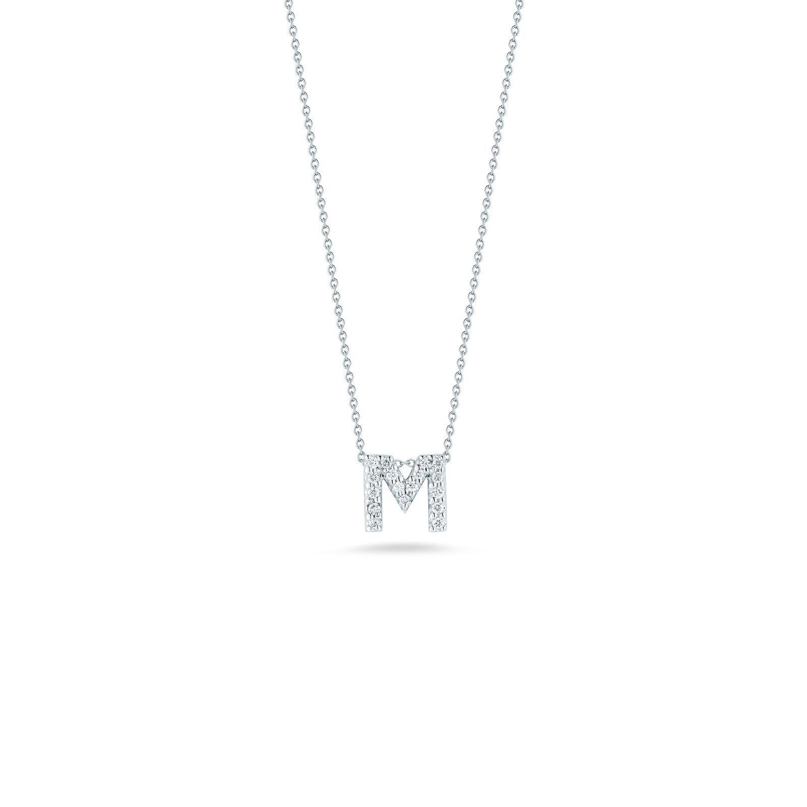 Roberto Coin Tiny Treasures 18K White Gold Love Letter M Pendant with Diamonds